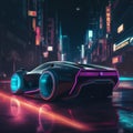 Futuristic Car Speeding Through a Neon-Lit City