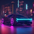 Futuristic Car Speeding Through a Neon-Lit City