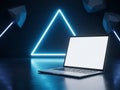Modern laptop with neon triangle background Royalty Free Stock Photo