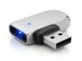 Modern usb flash drive with blue led light isolated on white background Royalty Free Stock Photo