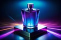 Perfume bottle with glowing light and colorful reflections Royalty Free Stock Photo