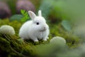 smallest and cutest eastern bunny in the world on a forest grass patch on a bright sunny day Generative AI