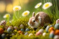 smallest and cutest eastern bunny in the world on a forest grass patch on a bright sunny day Generative AI