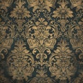 Elegant Vintage Gold Floral Damask Pattern on Dark Background, AI Generated Royalty Free Stock Photo