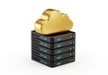 Golden cloud icon on server stack isolated on white background Royalty Free Stock Photo