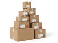 Stack of shipping boxes isolated on white background Royalty Free Stock Photo