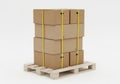 Stack of cardboard boxes on pallet isolated on white background Royalty Free Stock Photo