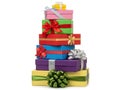 Stack of colorful gift boxes isolated on white background Royalty Free Stock Photo