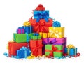 Stack of colorful gift boxes, isolated on white background Royalty Free Stock Photo
