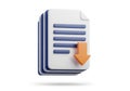 Stack of documents with download arrow icon isolated on white background Royalty Free Stock Photo