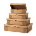 Stack of five brown cardboard boxes isolated on white background Royalty Free Stock Photo