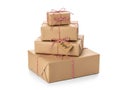 Stack of gift boxes isolated on white background isolated on white background Royalty Free Stock Photo
