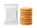 Stack of crackers and empty packet isolated on white background Royalty Free Stock Photo
