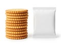 Stack of crackers and packaging isolated on white background Royalty Free Stock Photo