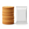 Stack of crackers and snack bag isolated on white background Royalty Free Stock Photo