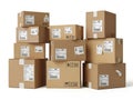 Stack of shipping boxes isolated on white background Royalty Free Stock Photo