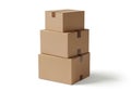 Stack of three cardboard boxes isolated on white background Royalty Free Stock Photo