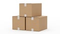Stack of three cardboard boxes isolated on white background Royalty Free Stock Photo