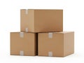 Stack of three cardboard boxes isolated on white background Royalty Free Stock Photo