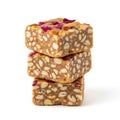 Stack of nutty squares isolated on white background Royalty Free Stock Photo