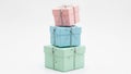 Stack of pastel colored gift boxes isolated on white background Royalty Free Stock Photo