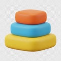 3D A colorful stack of three playdough shapes in orange, blue, and yellow Royalty Free Stock Photo