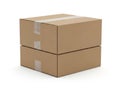 Stack of two cardboard boxes isolated on white background Royalty Free Stock Photo