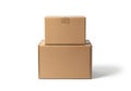 Stack of two cardboard boxes isolated on white background Royalty Free Stock Photo