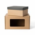 Stack of two cardboard boxes, one with window, isolated on white background Royalty Free Stock Photo