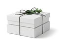 Stack of white gift boxes with green bow and leaves, isolated on white background isolated on white background Royalty Free Stock Photo