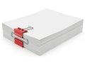 Stack of papers with red clip, isolated on white background Royalty Free Stock Photo