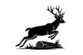 Leaping Deer Silhouette with Log and Grass for Nature Designs Royalty Free Stock Photo