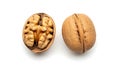 Whole and cracked walnuts on a white background Royalty Free Stock Photo