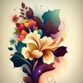 Abstract Floral Vector Illustration with Colorful Blooms and Foliage Design, AI Generated