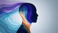 Abstract artistic silhouette of human head surrounded by flowing gradient energy waves representing mental clarity and cognitive Royalty Free Stock Photo