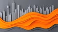 Abstract cityscape with vibrant orange waves against a gray skyline, AI Royalty Free Stock Photo