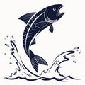 Jumping fish silhouette in waves isolated on white background isolated on transparent background Royalty Free Stock Photo