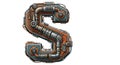 Steampunk-inspired mechanical letter s with intricate gears and pipes Royalty Free Stock Photo