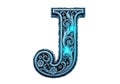 Elegant turquoise ornate letter j with intricate decorative patterns Royalty Free Stock Photo