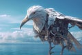 Robotic Seagull Overlooking Coastal Landscape (generative AI)