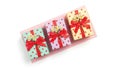 Three colorful gift boxes isolated on white background Royalty Free Stock Photo