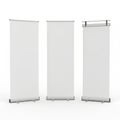 Three blank roll-up banners isolated on white background Royalty Free Stock Photo