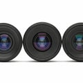 Three camera lenses isolated on white background Royalty Free Stock Photo