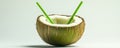 The image features three coconuts that are green in color, with straws, set against a white background Royalty Free Stock Photo