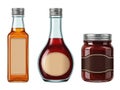 Three bottles of condiments isolated on white background Royalty Free Stock Photo