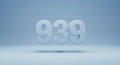 Pastel blue 3D number 939 floating on a light background Royalty Free Stock Photo