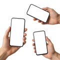 Hands holding smartphones, isolated on white background Royalty Free Stock Photo