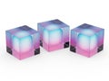 Three neon cubes isolated on white background Royalty Free Stock Photo