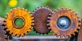 Rusty Gears with Blurred Green Background
