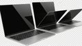 Three laptops in different angles isolated on white background Royalty Free Stock Photo